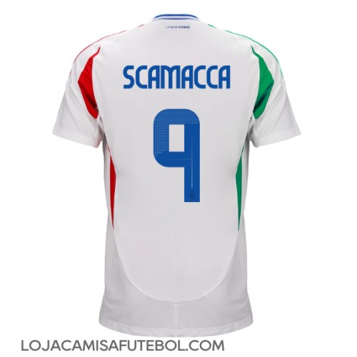 Camisa de Futebol Itália Gianluca Scamacca #9 Equipamento Secundário Europeu 2024 Manga Curta